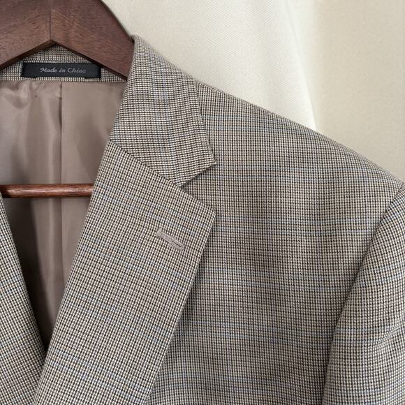 Lauren Ralph Lauren Checked Beige Blazer Sport Coat Jacket 2 Button Size 44R - Picture 1 of 16